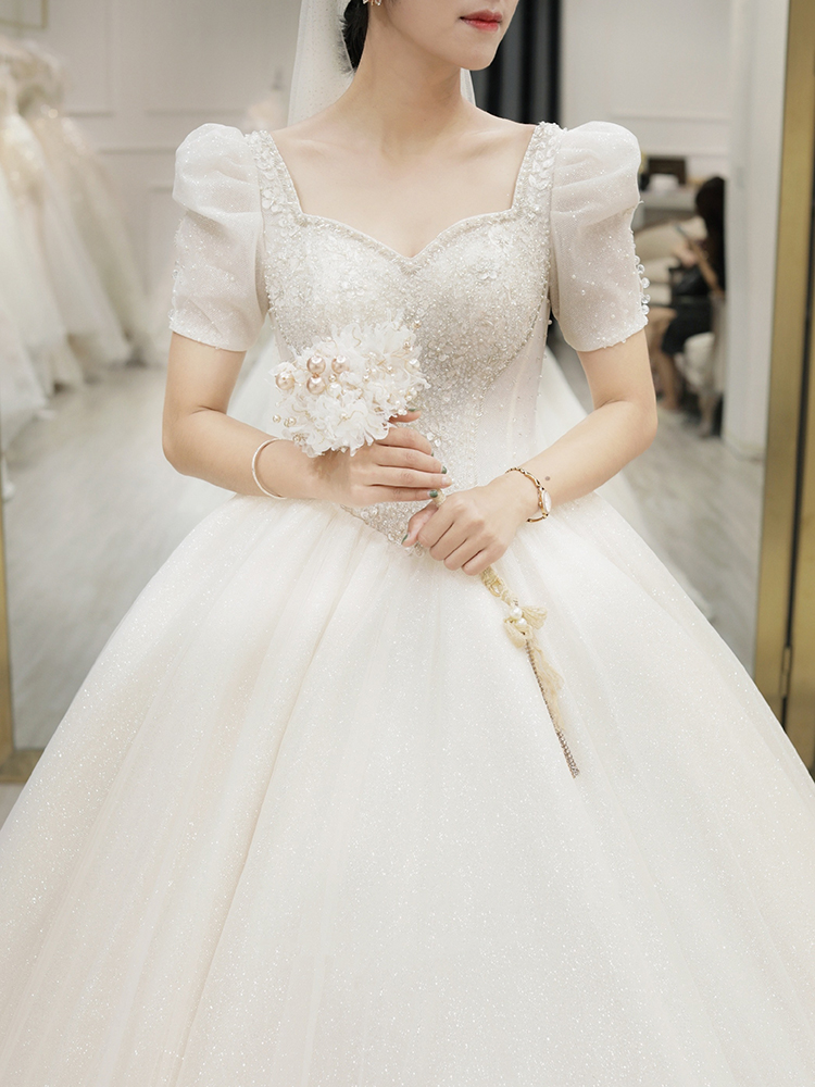 Korean -style wedding dress 2021 new simple bride temperament is small, a super immortal dream high -waisted pregnant woman dragging tail Korean -style wedding dress 2021 new simple bride temperament is small, a super immortal dream high -waisted pregnant woman dragging tail