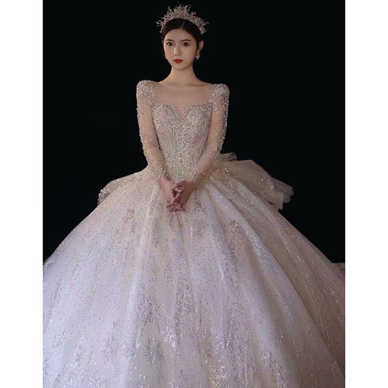 Winter wedding dress for pregnant, french style, 2023 collection, long sleeve, plus size