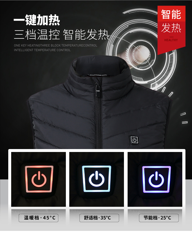2018 vest điện USB an toàn thông minh nhiệt độ không đổi nhiệt độ dịch vụ nam ấm áp bông sưởi bông vest trung niên