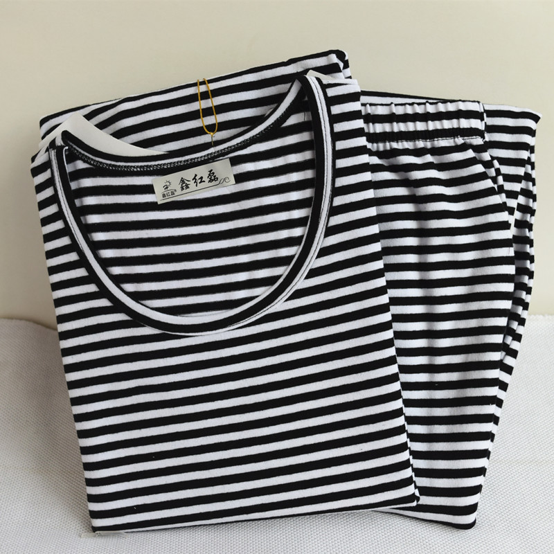 Phụ nữ cổ tròn Qiuyi Qiuku phù hợp với Lycra cotton sọc cũ áo len cotton lỏng đồ lót nhiệt đáy đồ bộ mặc nhà cao cấp