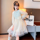 Girls autumn dress 2022 new middle and big children's mesh skirt little girl foreign style spring and autumn lace princess dress