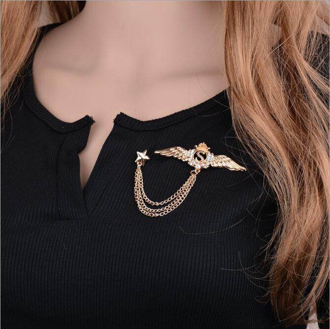 Angel Wings Tassel Crown Brooch For Suits And Apparel Accessory_voghion.com