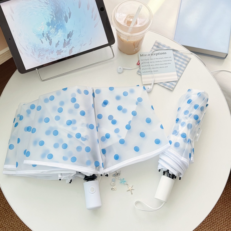 Polka Dot Transparent Umbrella, Foldable, Fully Automatic, Long Handle, High Aesthetic Value, Fresh and Stylish, Student-Friendly, Instagram-Style, Photo-Worthy, Ambiance-Enhancing