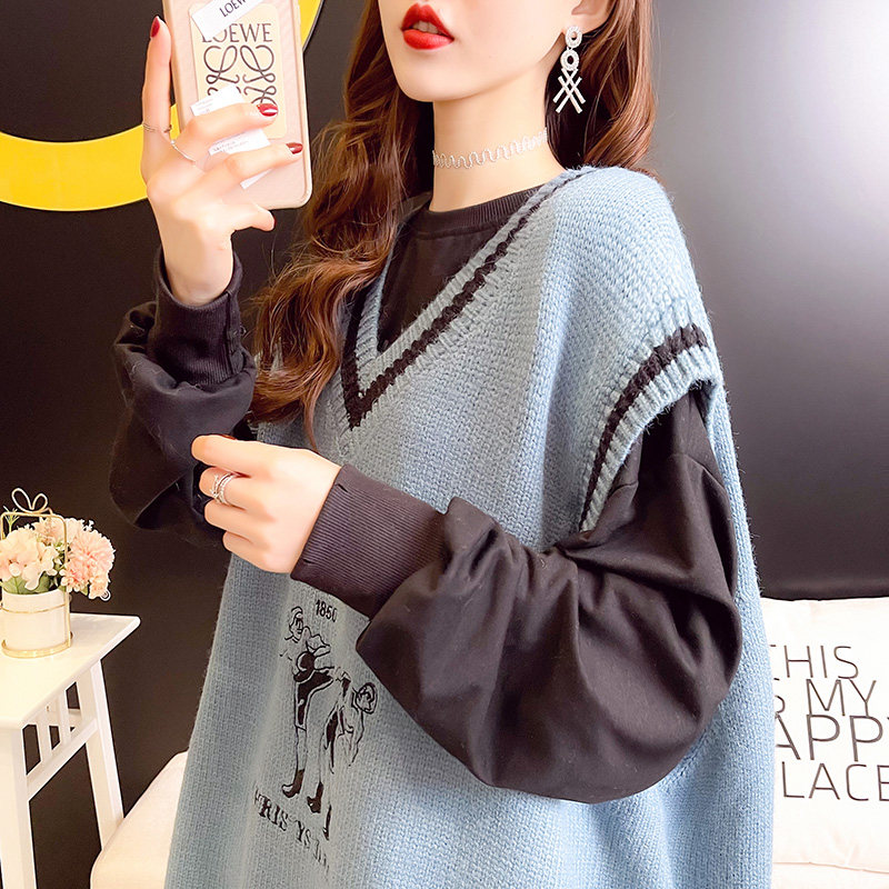 Knitted waistcoat 2021 Spring paragraph Han version Leisure Loose Vest outside wearing sleeveless sweater with long version of headsets waistcoat