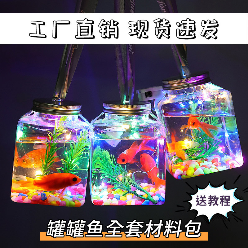 Mermaid Jar Fish Jar Fish Material Bags Festoons Luminous Fish Bottle Night Market Stall Bottled Ornamental Fish Foursquare Jar-Taobao