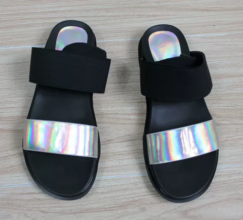 Женские летние полиуретановые серебряные черные сандалии, тапочки