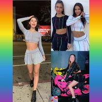 Part spot Michelieu niche brands Omeghty fashion rainbow suit Sexy dew waist and elegant Bella all love