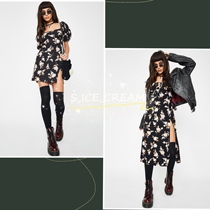 Solitary Prints SPOT MOTEL Rose floral square collar open fork dress short skirt with long dress dollskill