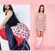 Part of spot Sugar Thrillz Strawberry dew back strap small harnesses high waist small open fork short skirt