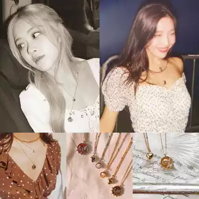 Spot Korean powder rose lisa red velvet Yu Shuxin silver coin lock chain necklace variety