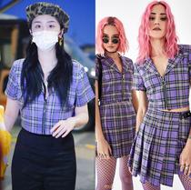 Ministrys Current Beauty Current Mood Zhao Xiaotang Tongan Female Group Wind Suit Purple Blouse Plaid Dress Suit