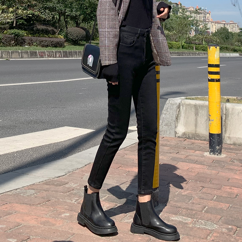 Black jeans women's 2021 spring and summer new high waist Korean version of the wild thin net red tight cigarette gray pipe pants