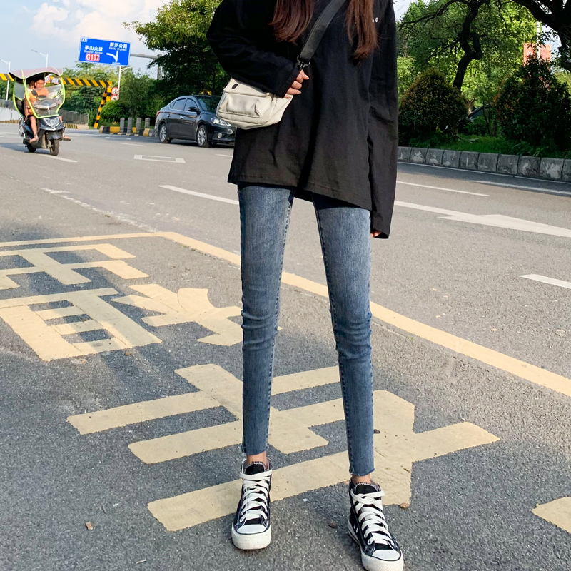 Net Red Jeans Woman 2022 Spring Dress New High Waist 80% Tight Fit Slim Fit 100 Hitch 90% Smoke Pipe Pants