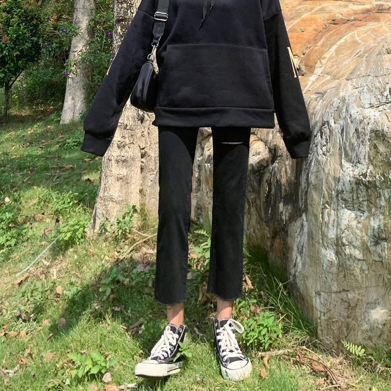 Broken Cave Jeans Woman 2022 Spring Summer New High waist Skinder slim fit slim 80% 80% black 90% straight fit pants