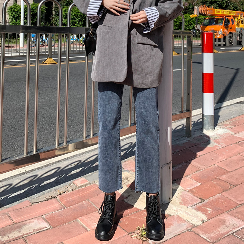 Jeans Woman Loose 2022 Spring Autumn New Summer High Waist Blue Grey Display Slim Display High Straight Drum 90% Pants