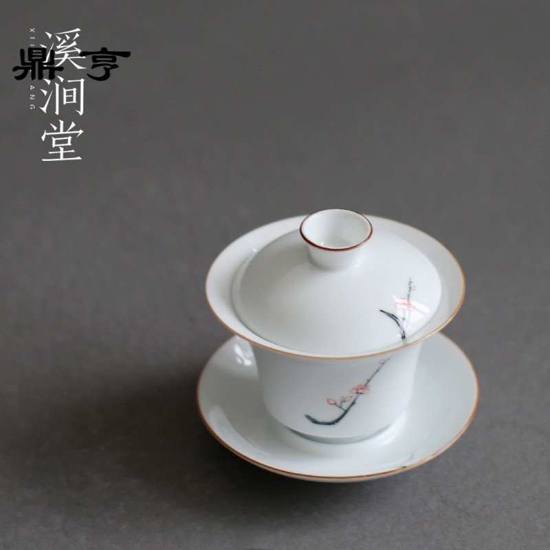 Ding heng hand - made pastel name plum blossom put of a complete set of kung fu tea tureen justice cup) god of cup gift set gift box