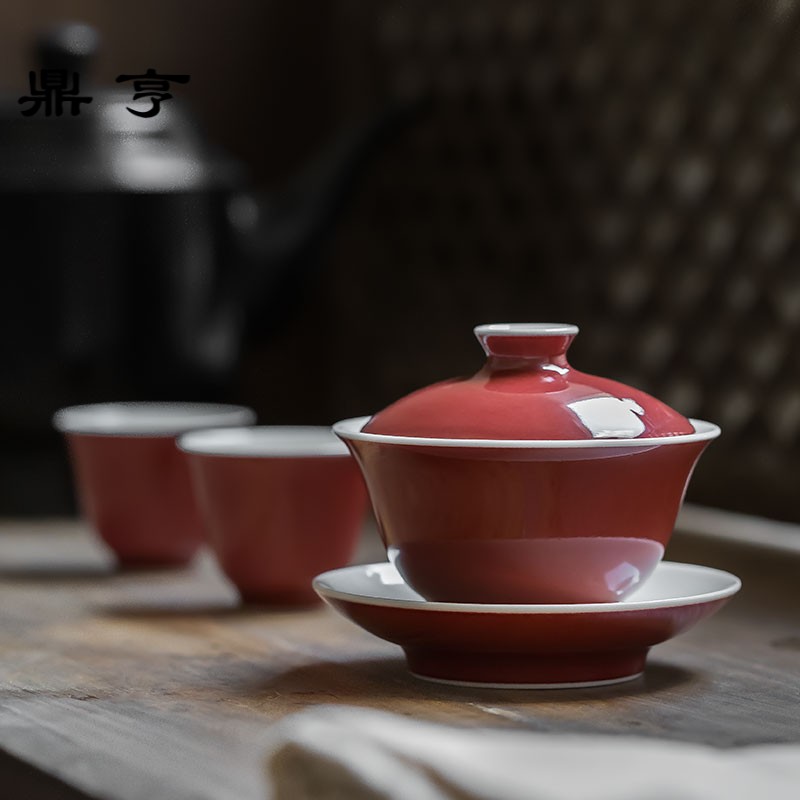 Ding heng ji red it tureen tea cups jingdezhen manual undressed ore color glaze kung fu tea set tea bowl