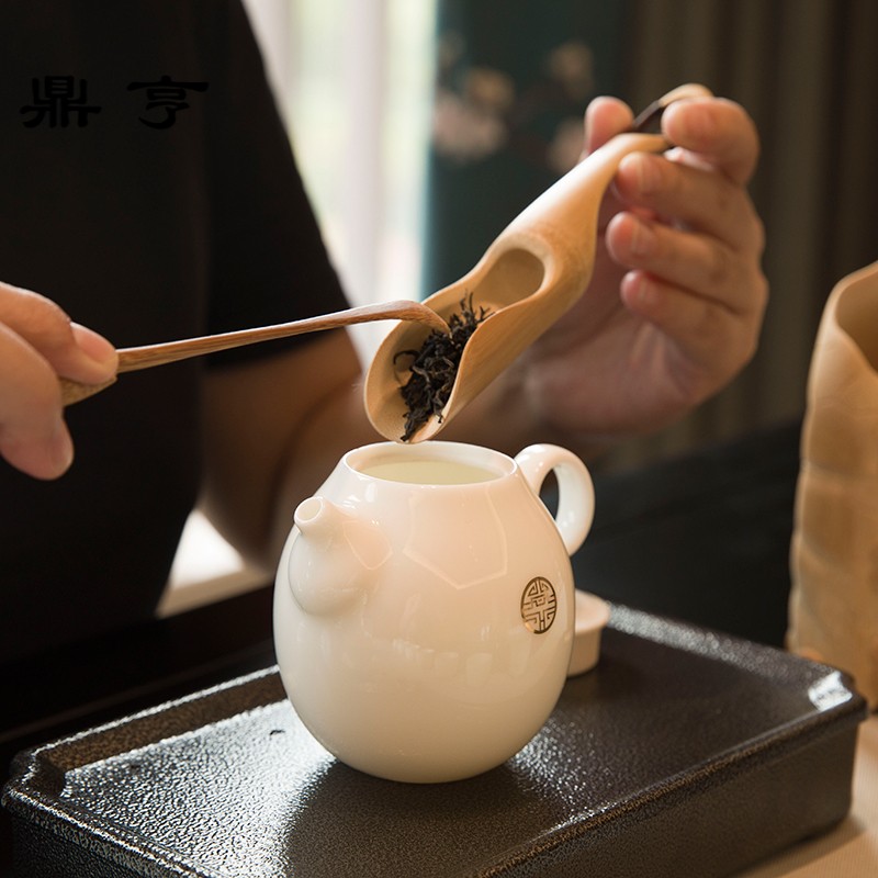 Ding heng dehua suet jade porcelain tea set suit white porcelain household tureen tea cup teapot a complete set of kung fu tea taking