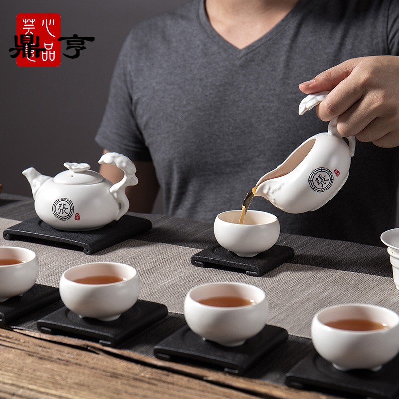 Ding heng non - success heart to taste a whole set of ceramic tea set gift box set six kung fu tea set manually lettering tea combination