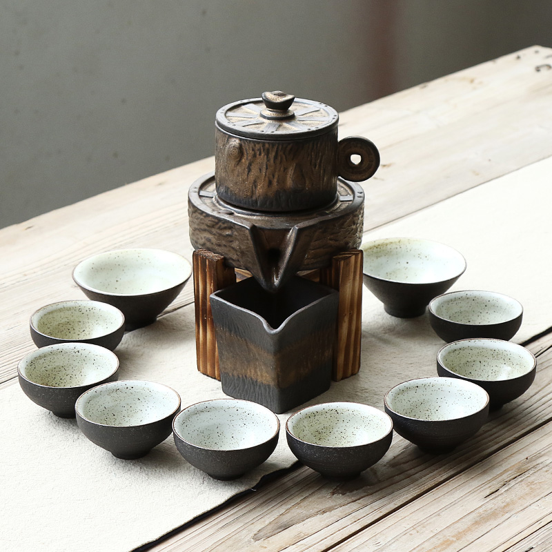 Ding heng vintage Japanese set automatically make tea tea set kung fu tea set lazy of coarse pottery teapot teacup