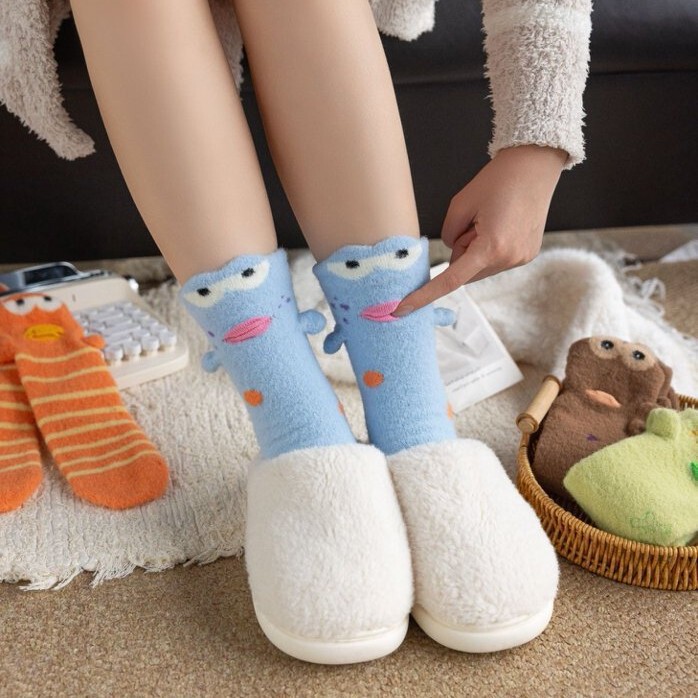 Clownfish Socks for Women, Cute and Quirky, Made of Australian Wool, Mid-Calf, Thickened for Warmth, Plush Sleep Socks for Autumn and Winter