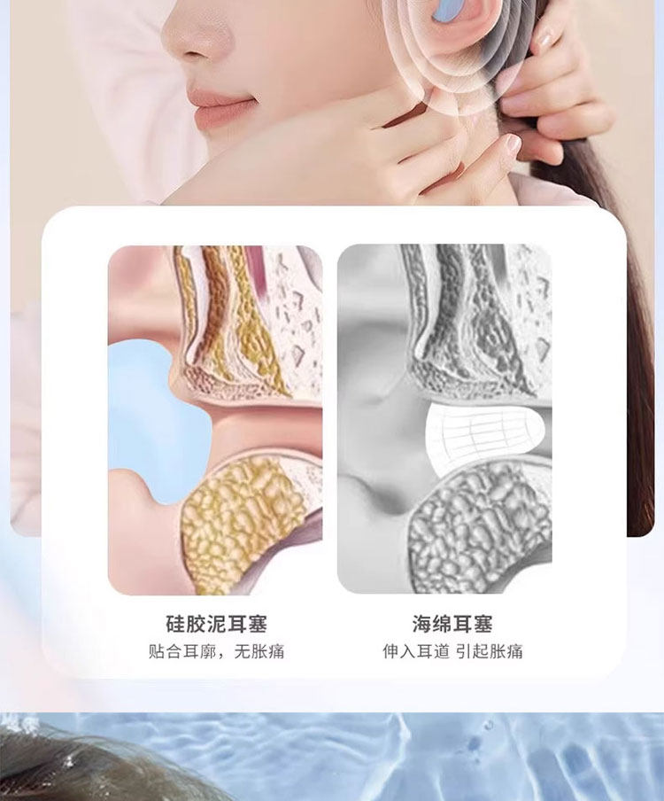 Затычки для ушей 可塑形游泳耳塞成人儿童专业护耳贴合防进水不隔音洗澡洗头硅胶泥