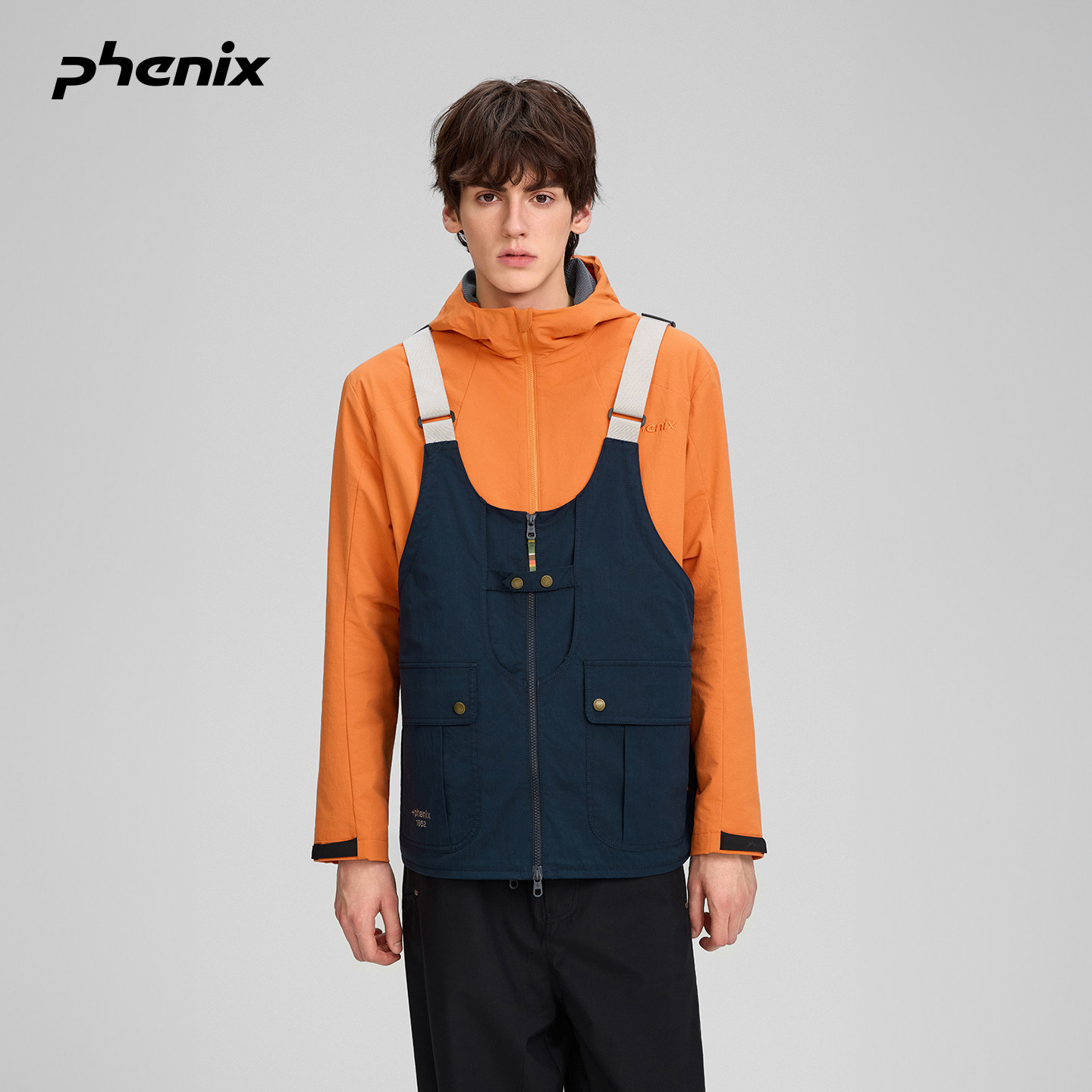 phenix菲尼克斯户外工装梭织马甲女机能风运动拼色多口袋外套
