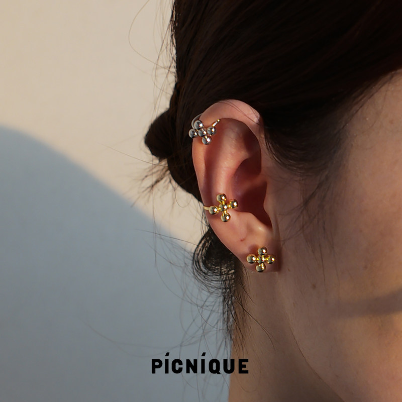 PICNIQUE Good things become double cross beads mini ear pin ear bone clip no ear hole simple original earrings