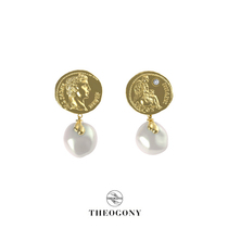 THEOGONY Roman Coins Series Baroque Pearl Earrings Retro Design Temperament Coin Earrings