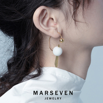 MARSEVEN white planet series hook earrings 3D printing exaggerated niche design sense earrings girl