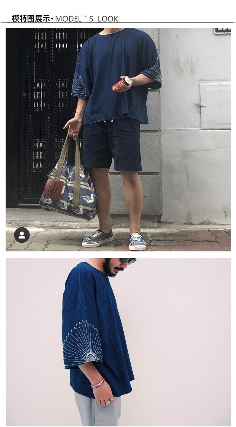 KAPITAL 平田和宏デザイン 天竺コットン 花柄刺繍 Tシャツ ブルー 20SS KAPITAL 平田和宏天竺棉刺繡花紋男女同款五分袖T恤短袖|T恤