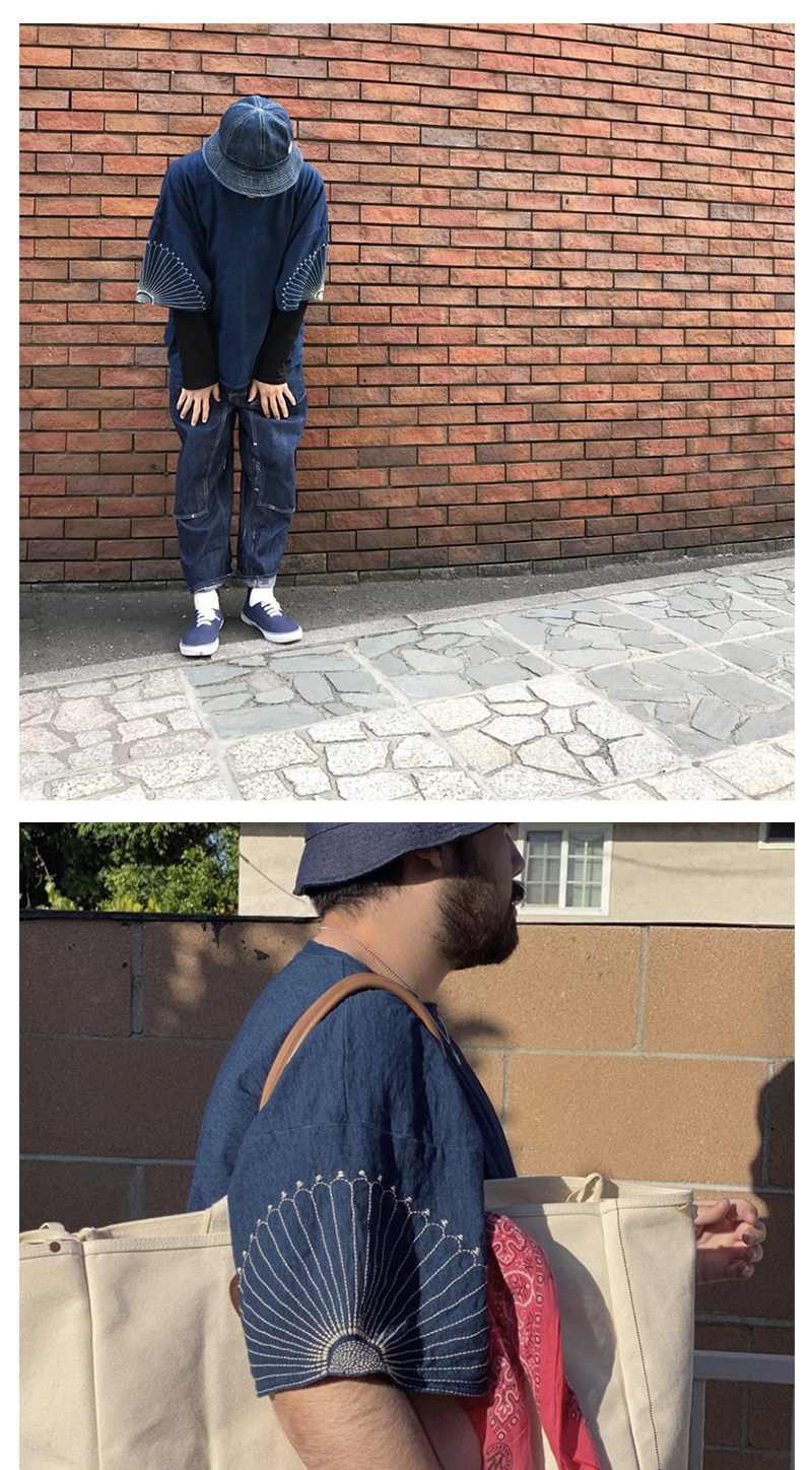 20SS KAPITAL 平田和宏天竺棉刺繡花紋男女同款五分袖T恤短袖|T恤