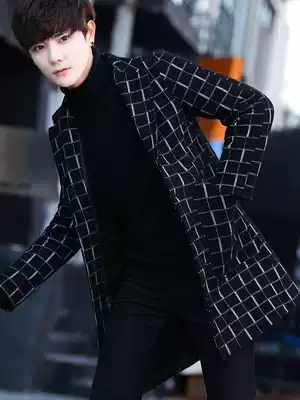 2019 autumn and winter New woolen coat Korean version of slim woolen jacket men's trench coat long version of Niko thickening