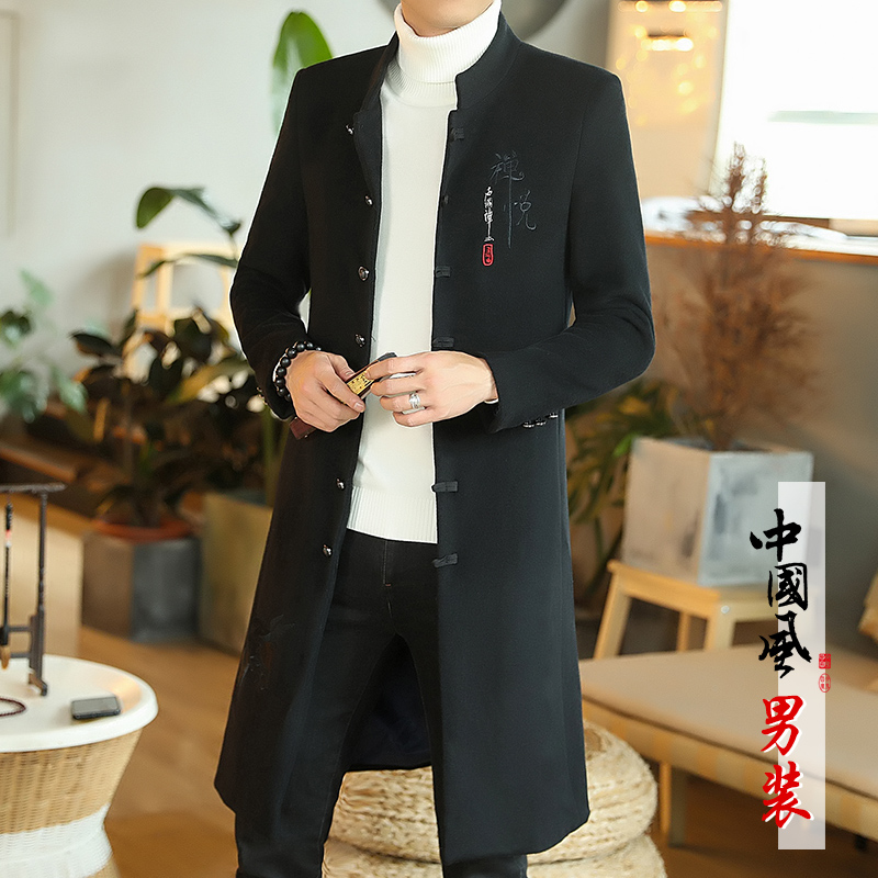 China Wind Men's Clothing 2022 New Kneecap in the middle of a long version of the trend to build a great coat and autumn winter wool.
