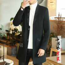 Autumn and winter Chinese style mens knee-length trench coat wool coat trend Korean version slim Ni Zi coat