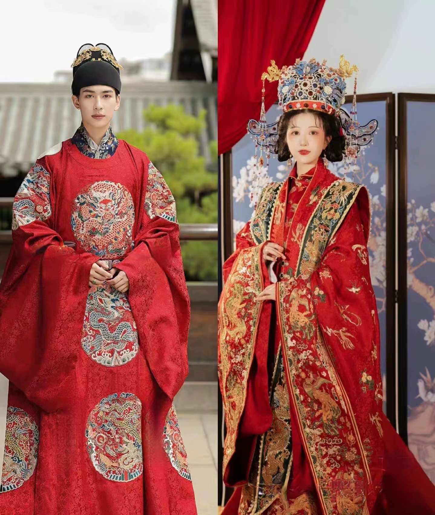 百鳥朝鳳披風 白赤金色ロングアウター　中国伝統衣装　織錦　西陣織　結婚式明製漢服 西陣織】金襴 大桜 羽衣 白/金 結婚式アルバムなら京都綴りや