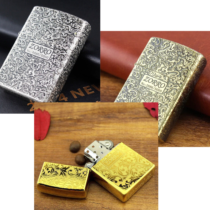 [Hồng Kông nhập khẩu] khắc sâu Zorro đồng tinh khiết dầu hỏa nhẹ hơn cổ bạc chạm khắc Tang cỏ zppo quà tặng người đàn ông - Bật lửa mua bật lửa cối tàu