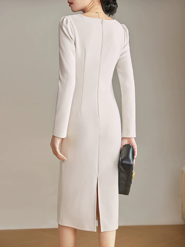 Демисезонное платье, ростомер, французский стиль, квадратный вырез, подходит для подростков, облегающий крой