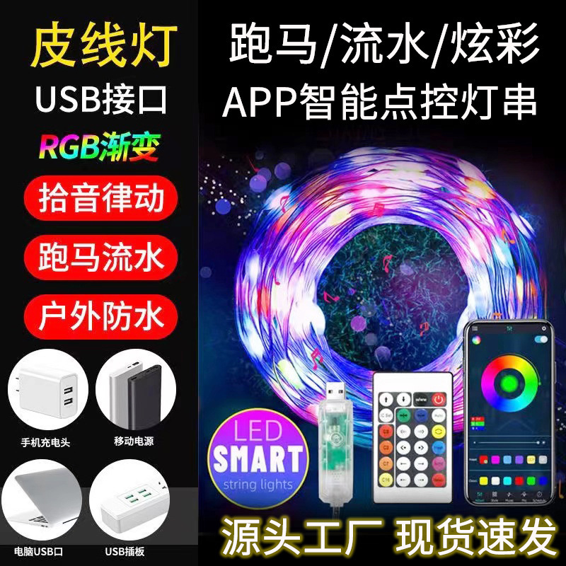 Rgb Colorful Leather Cord String Lights Outdoor Waterproof App Bluetooth Remote Control Color-Changing Christmas Tree Decoration Sound-Controlled Point-Controlled String Lights