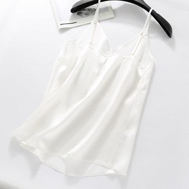 áo sơ mi dưới vest satin lụa đen sexy và trắng cổ chữ V bên trong sling nặng nữ Xia Yangqi