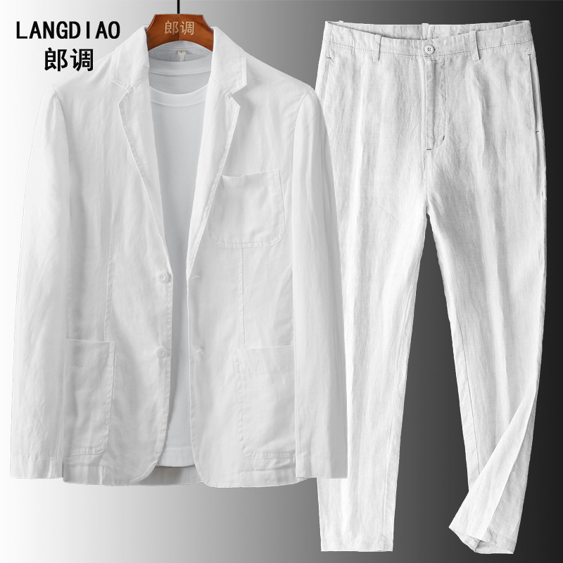 Casual and Simple Linen Suit Set for Men, Spring & Fall Thin Style, Youth Korean Style, Fashionable Summer Style, Loose and Handsome Two-Piece Set