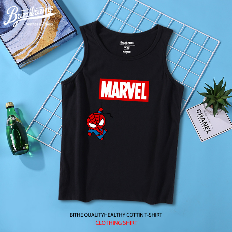 Man Wei vest nam thương hiệu thủy triều mùa hè rung động cùng một đoạn sinh viên giản dị cotton lỏng áo thun người nhện tay áo thủy triều - Áo vest cotton áo khoác nam giả vest