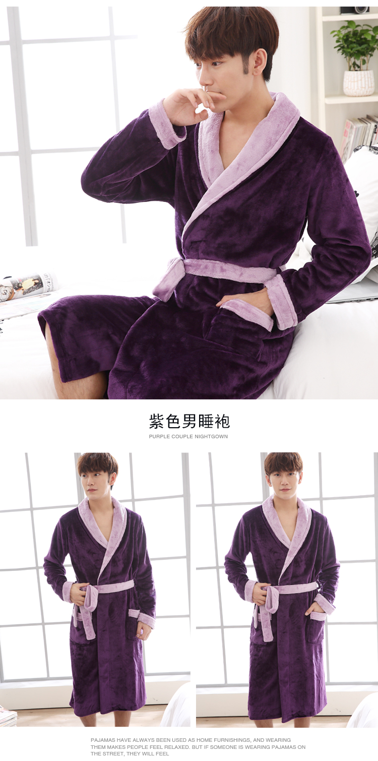 Flannel robe nam mùa thu và mùa đông san hô lông cừu dày đồ ngủ nam cộng với kích thước dài cộng với đôi áo choàng tắm dịch vụ nhà áo ngủ nam