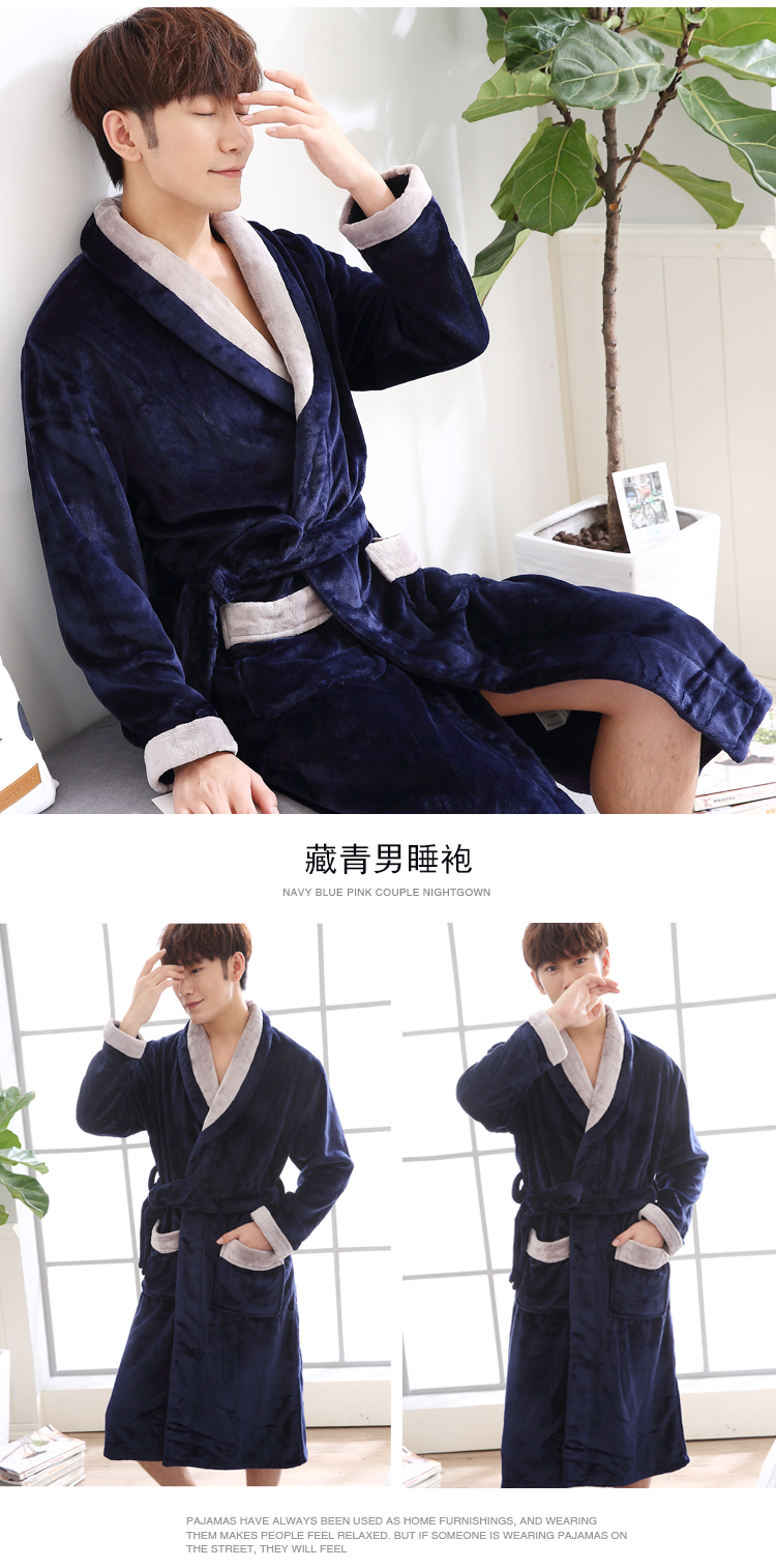 Flannel robe nam mùa thu và mùa đông san hô lông cừu dày đồ ngủ nam cộng với kích thước dài cộng với đôi áo choàng tắm dịch vụ nhà áo ngủ nam
