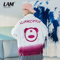 2021 Embroidered Gradient Hole Cowboy Jacket Men's Loose Autumn Hip Hop Tide ins Couple Joker Jacket