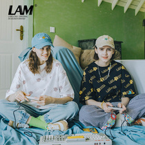 2021 Little Daisy Embroidered T-Shirt Men's Loose Small Tide Brand ins Crewneck Couple Dress Full Printed Cotton Short Sleeve