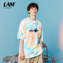 2021 gradient color tie-dyed small monster printing original Tide brand loose round neck casual couple short sleeve T-shirt men