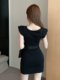 Pure Desire Hot Girl Square Neck Flutter Sleeve Knit Dress Women's Summer Sexy Slim Fit Pear-Shaped Body Black Bodycon Mini Dress