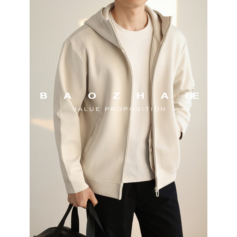 Explosion Brother Composite Craft Sandwich Long-Staple Cotton Hooded Cardigan Sweatshirt Men's 26 Spring New Commuter Jacket