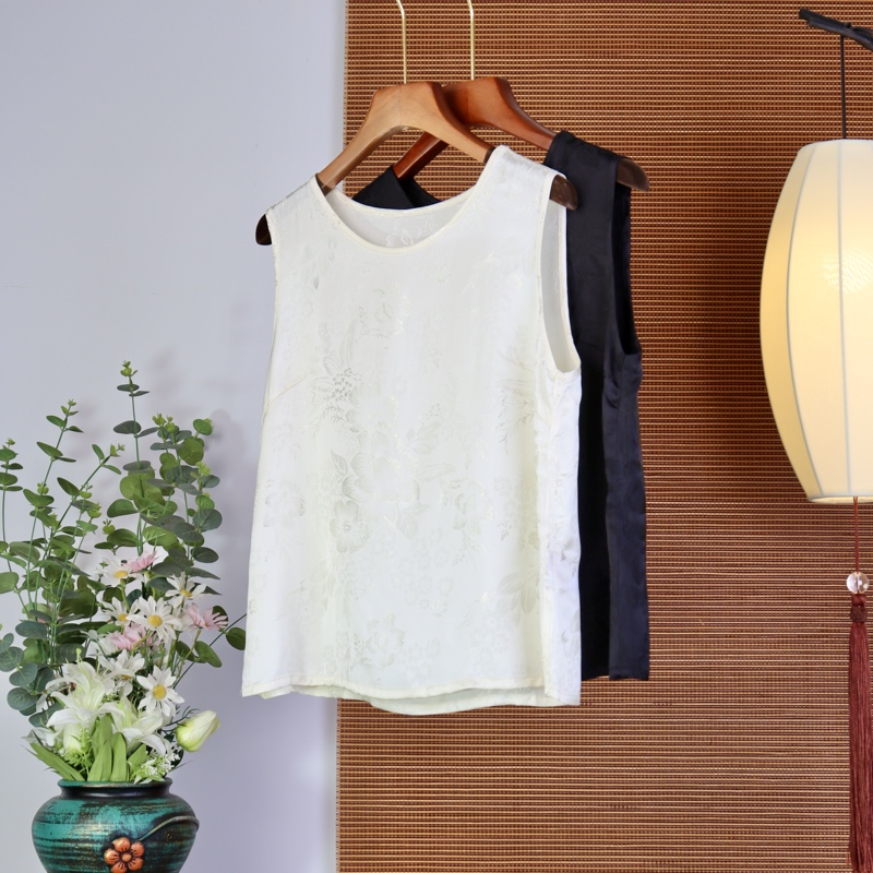 【1174】Xiangyunsha Commuting Style Sleeveless Vest for Women, White Pullover Vest, Spring and Summer Versatile Top